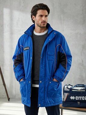 Errea Italia Men's SZ XL Blue Full Zip Pockets Quilted Lined Hood Winter Jacket